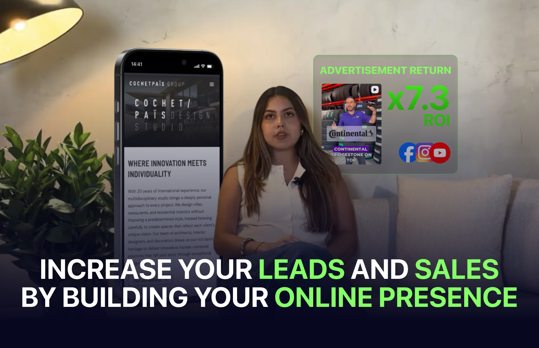 Business owner testimonial about increasing leads and sales with an online presence.